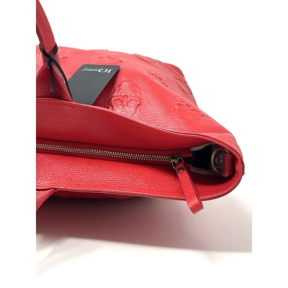 IO PELLE Italia Skull Embossed RED Leather Tote Bag XL Weekender Crossbody Strap